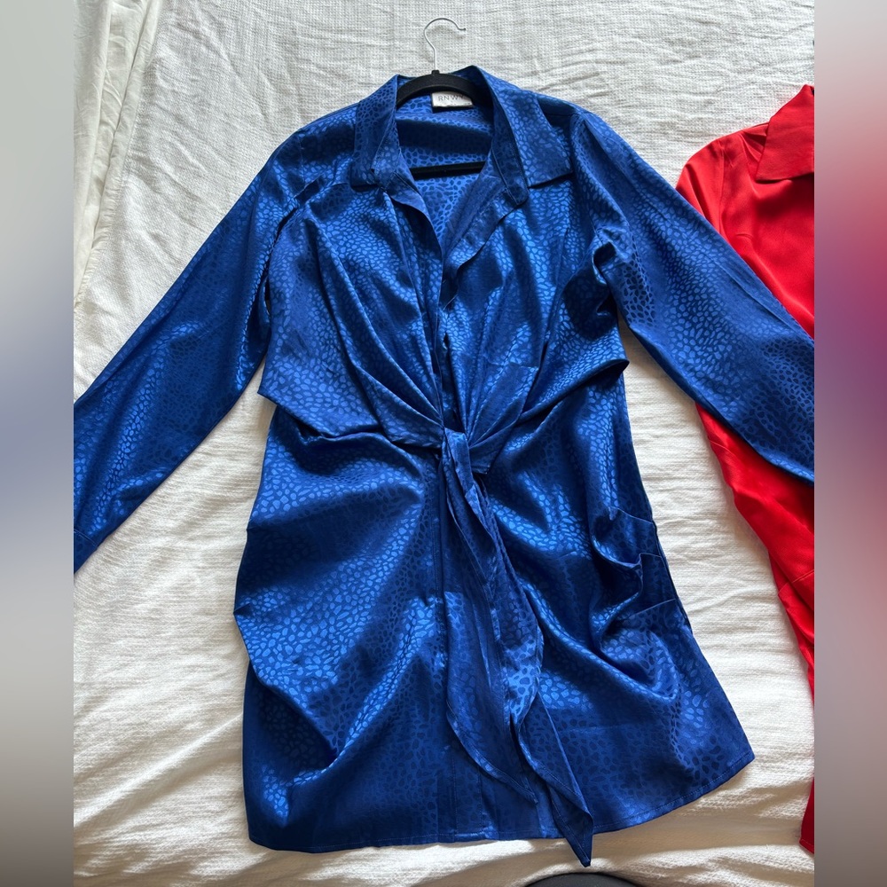 Runaway The Label Blue Satin Twist-Front Blouse